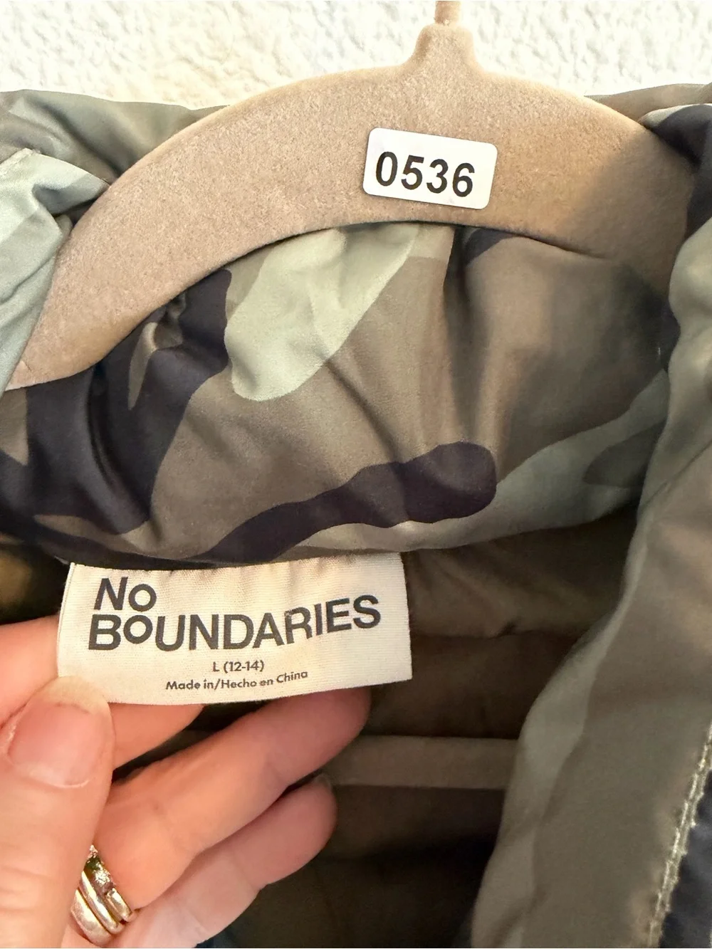 No Boundaries Olive Green Camo Puffer Vest